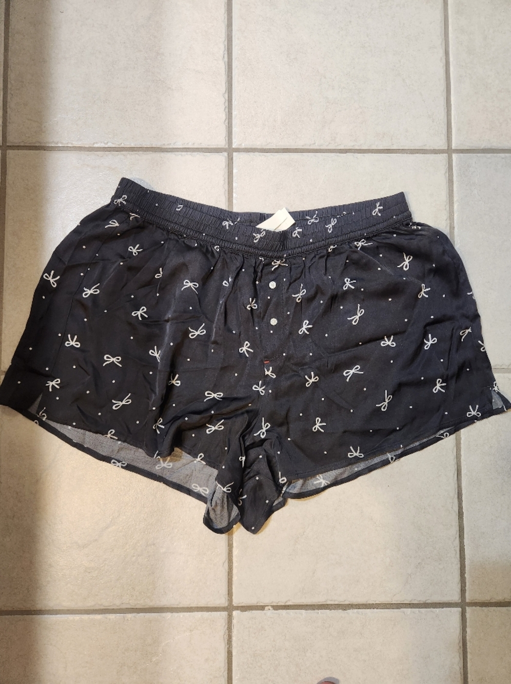 aerie Black PJ Shorts with White Bow Print